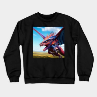 Blue, Red and Purple Spikey Dragon with Wings Crewneck Sweatshirt